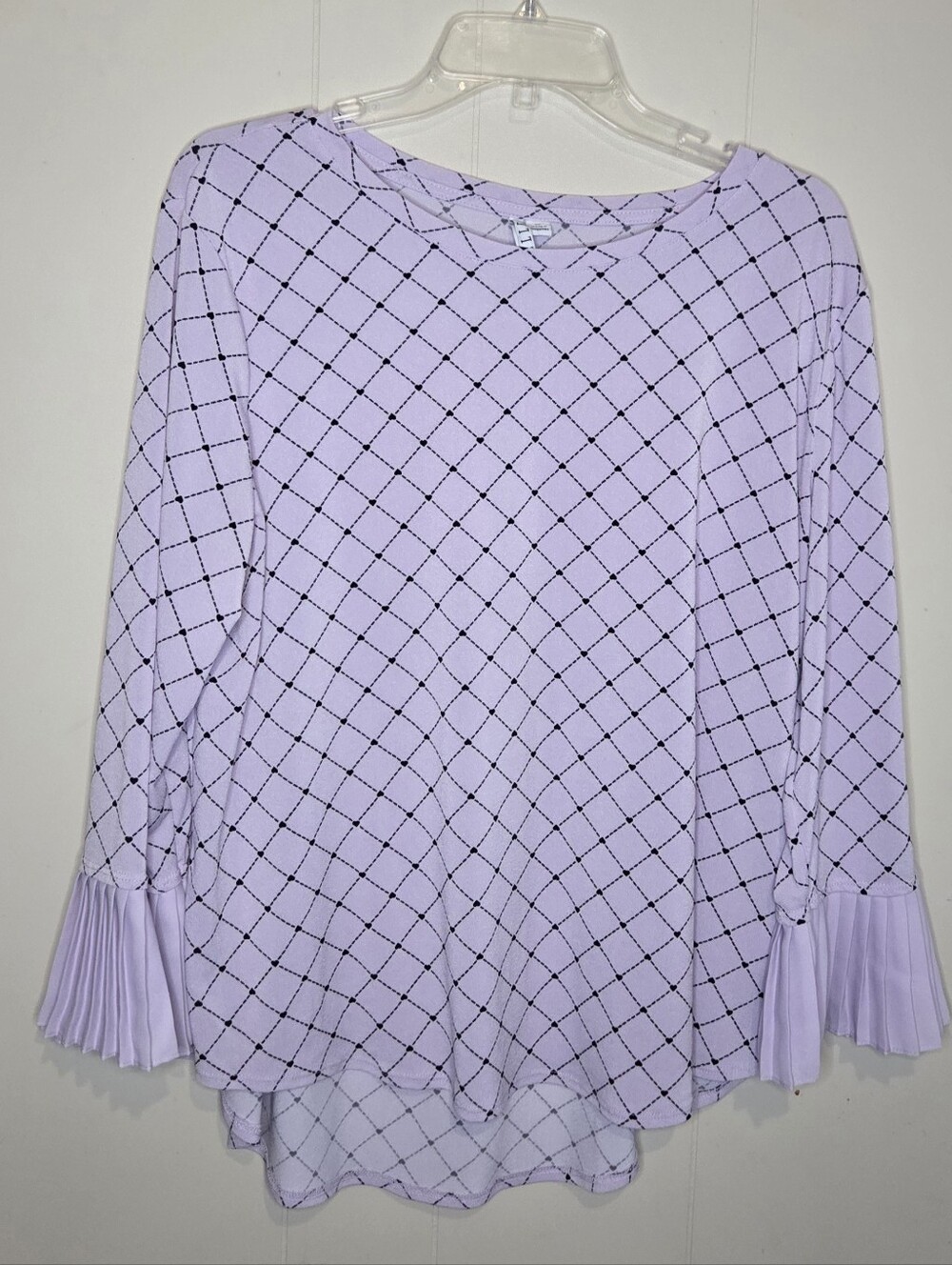 Women's Lavender Plaid Top With Bell Sleeves